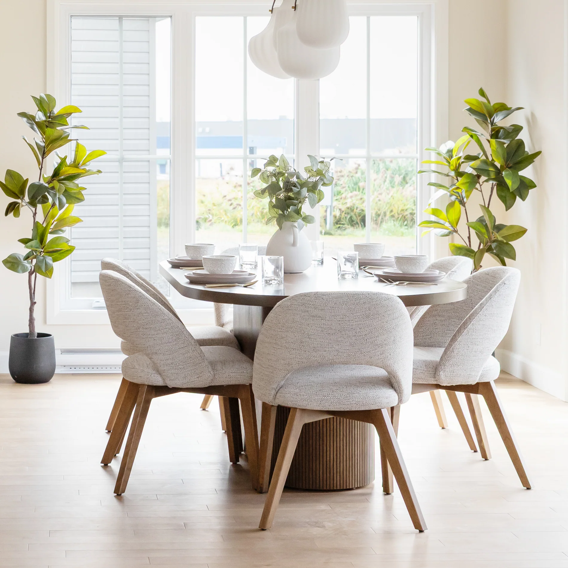 Chaise de cuisine en tissu crème marbré - Beth - Image 3