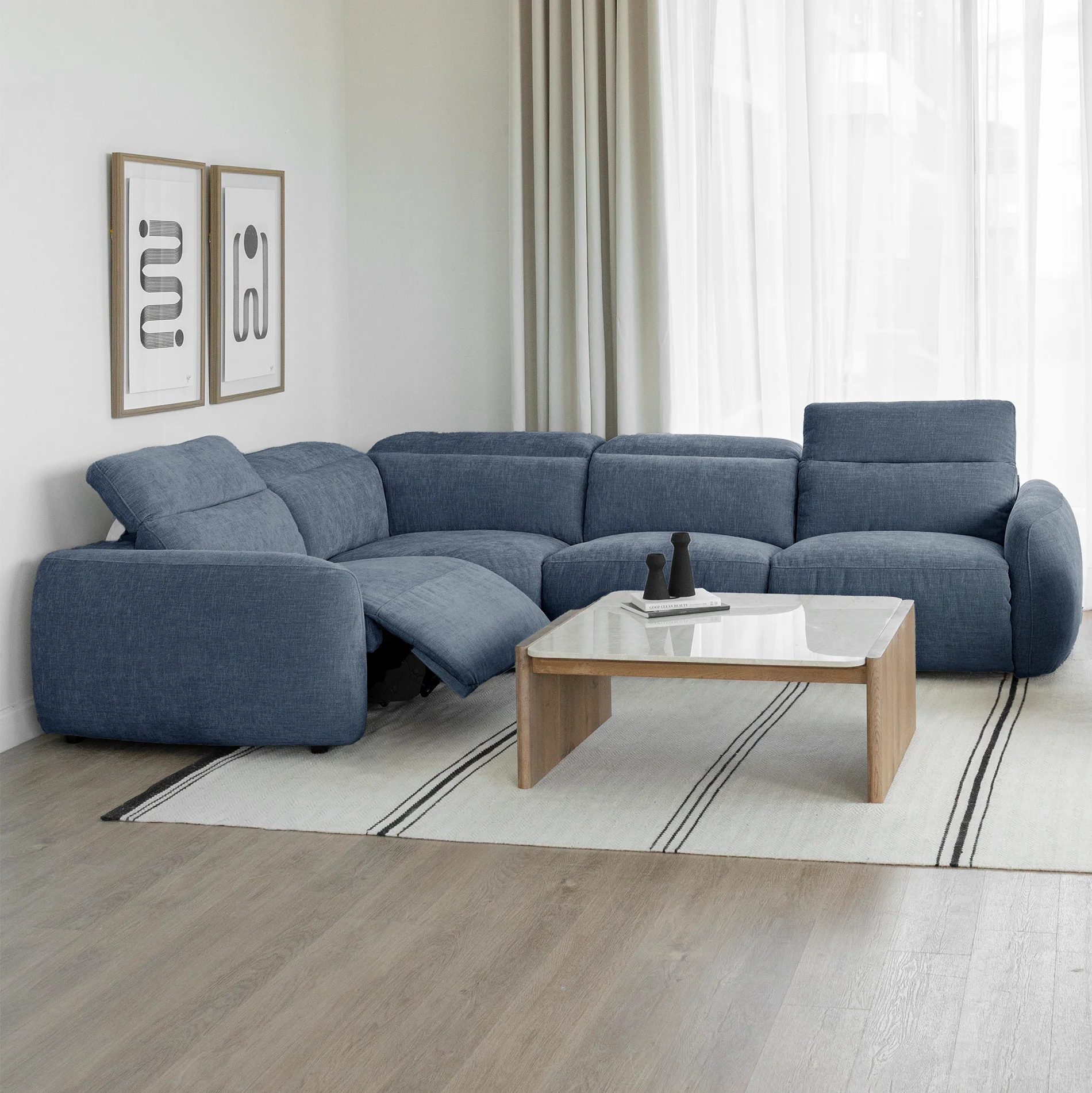 Sectionnel inclinable en tissu indigo - Austin - Image 11