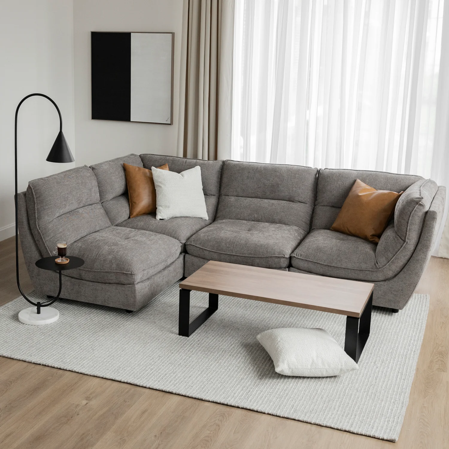 Modulaire en tissu gris fumée - Delano - Image 14