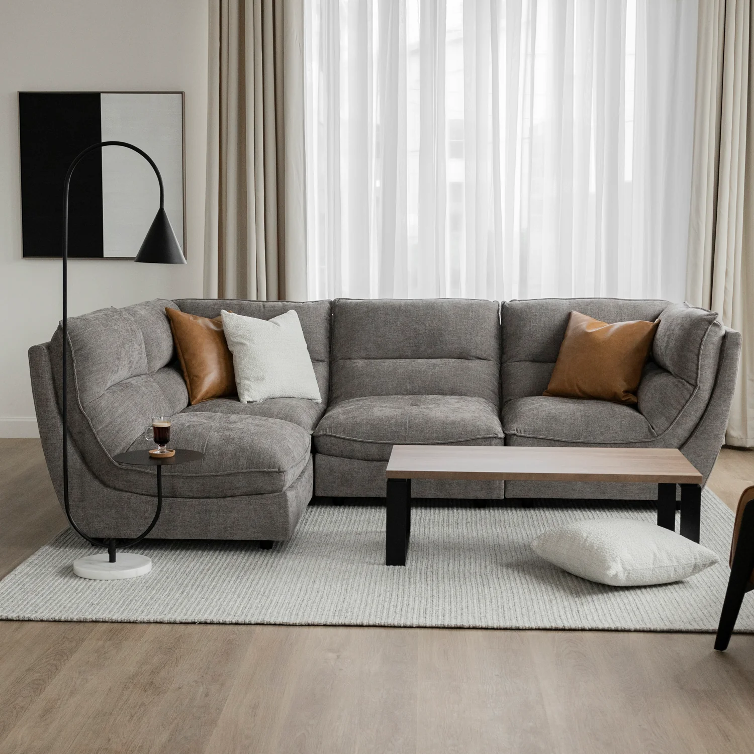 Modulaire en tissu gris fumée - Delano - Image 5