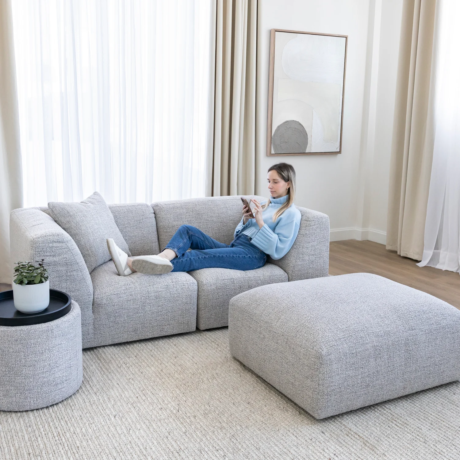 Modulaire en tissu bouclé gris - Maverick - Image 14
