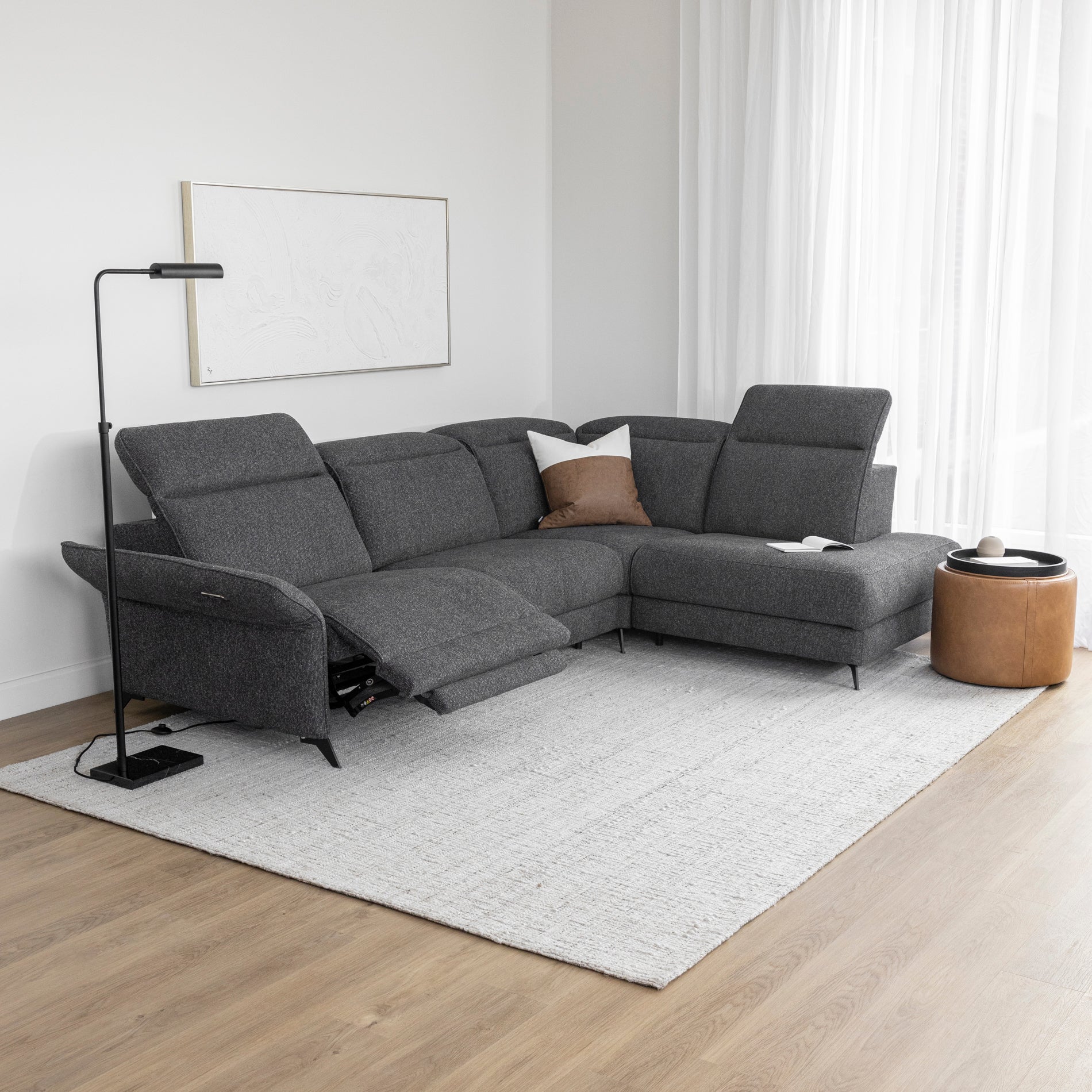 Sectionnel inclinable en tissu anthracite - Solano