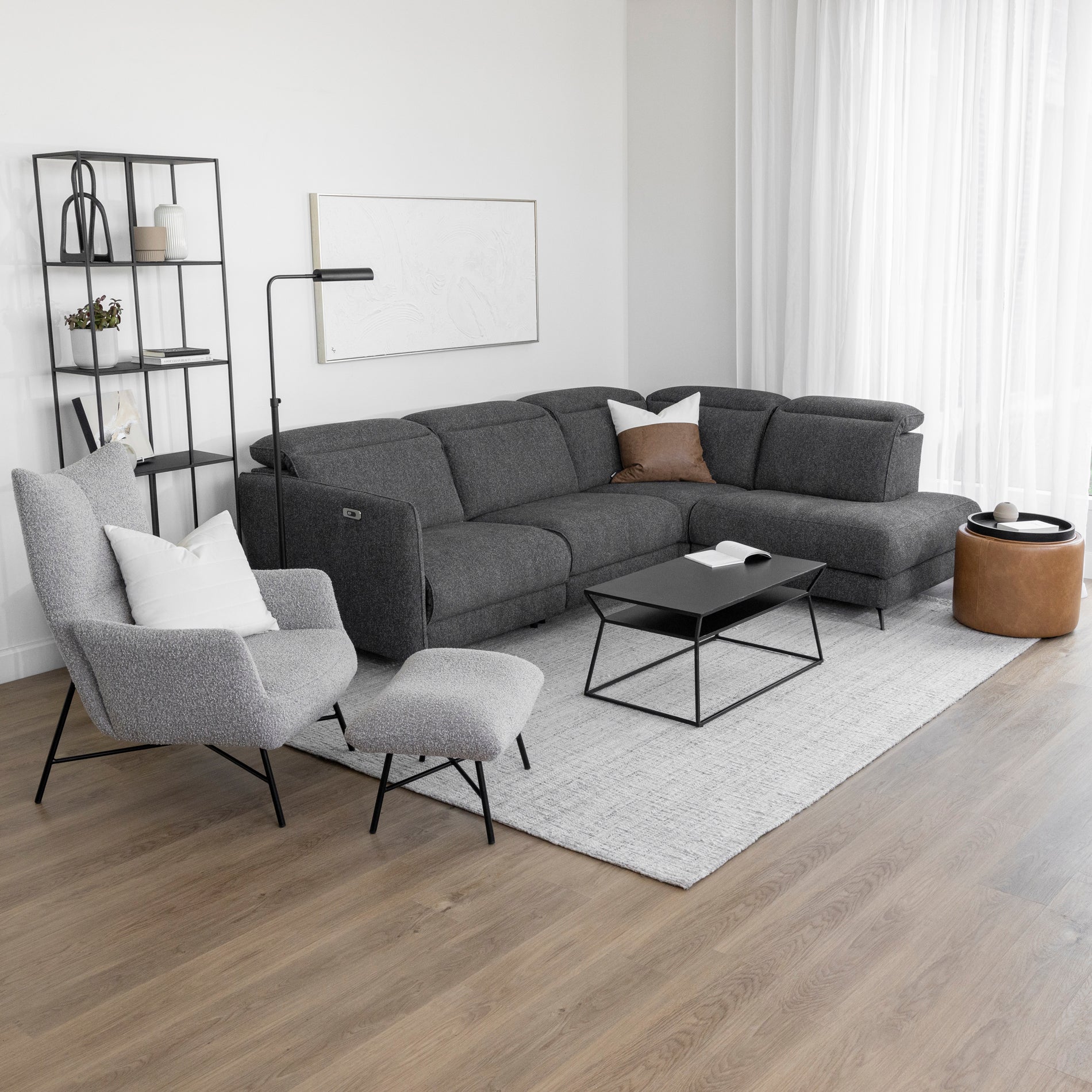 Sectionnel inclinable en tissu anthracite - Solano - Image 7