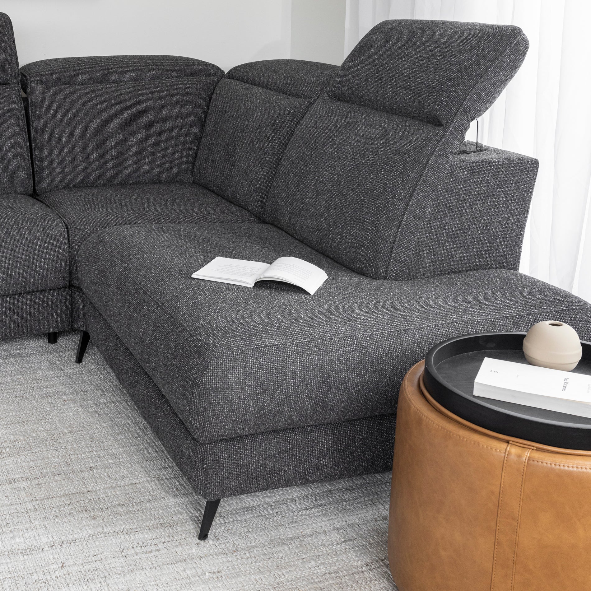 Sectionnel inclinable en tissu anthracite - Solano - Image 8