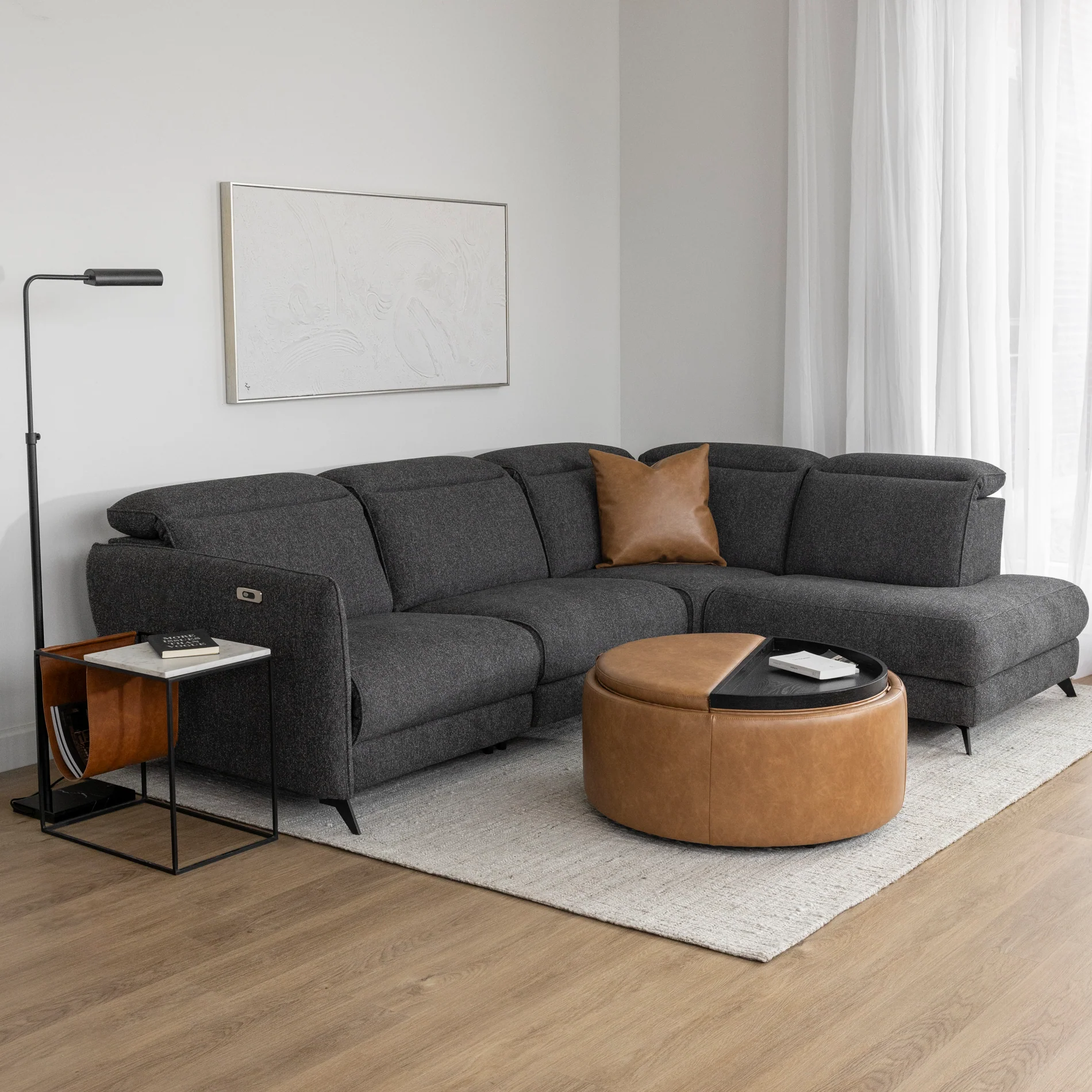 Sectionnel inclinable en tissu anthracite - Solano - Image 9